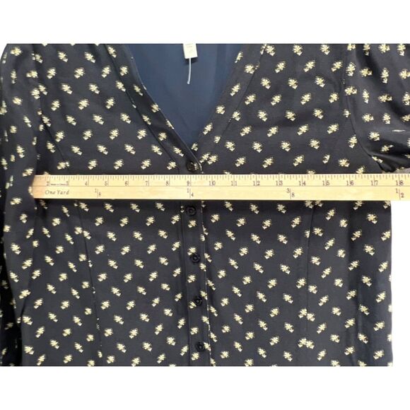 Garnet Hill Dress Womens XS Blue Floral Crepe Drop Waist Buttons Cottage Boho - Picture 7 of 16